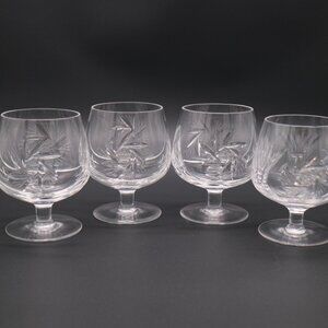 Vintage 5" Pinwheel Cut Crystal Brandy Snifter Goblet Hock - Set of 8